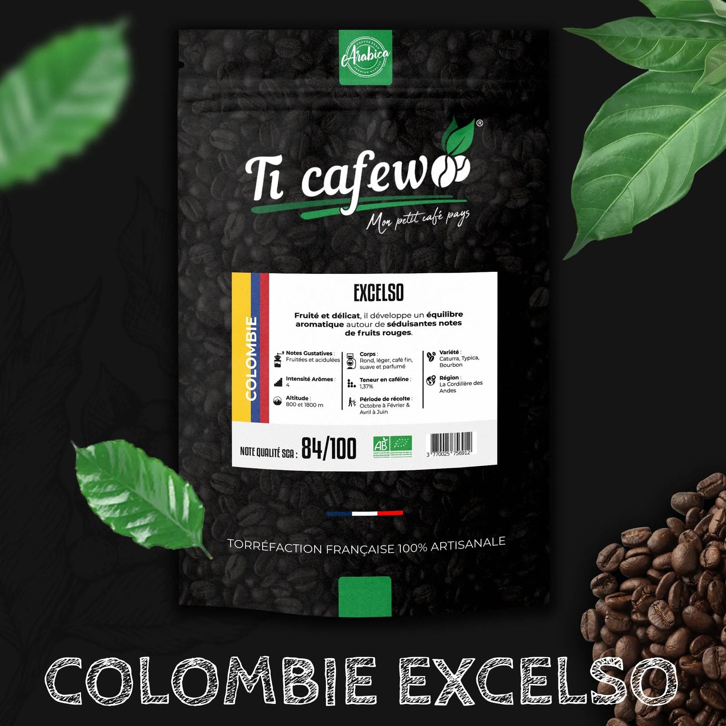 Café Colombie Excelso BIO - 100% Arabica - Torréfaction Médium  Ti Cafew
