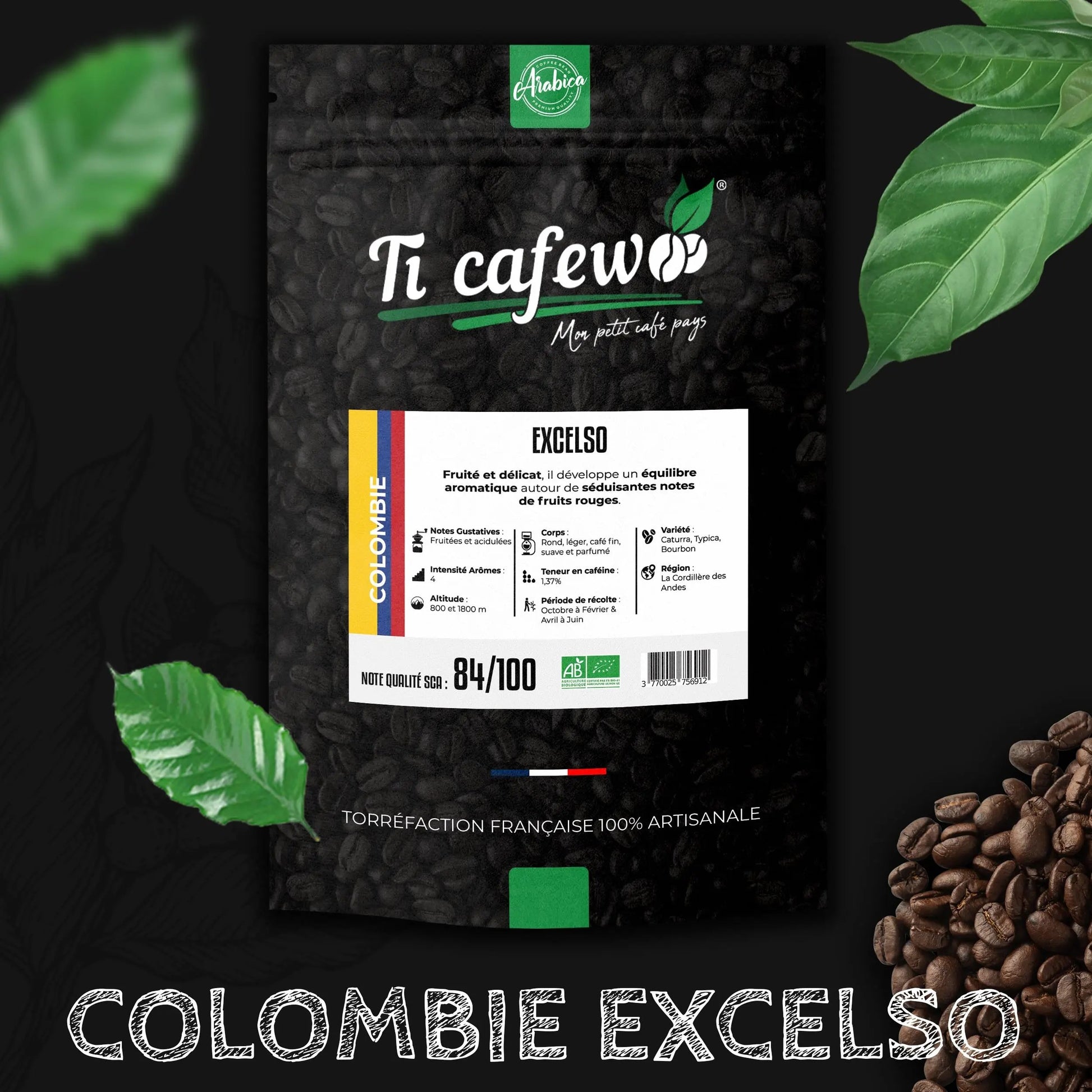 Café Colombie Excelso BIO - 100% Arabica - Torréfaction Médium  Ti Cafew